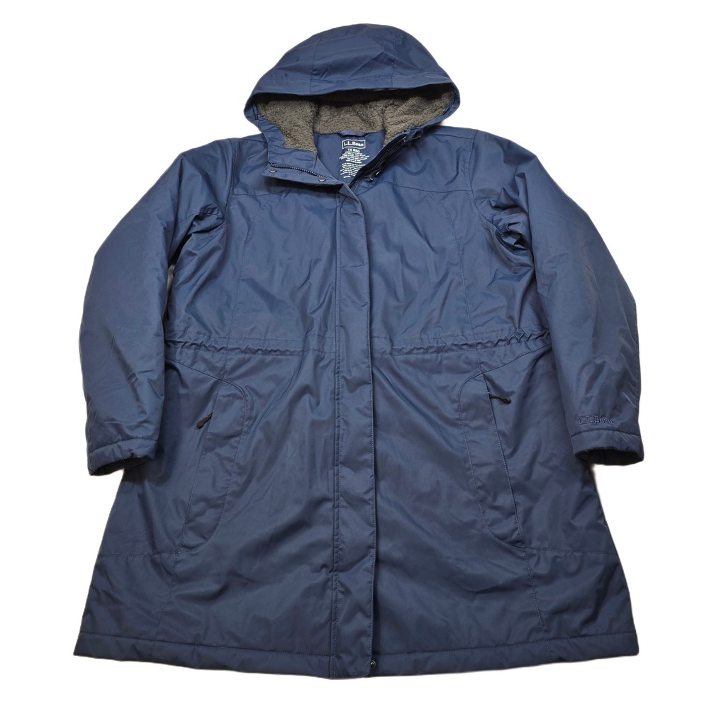 LL Bean Winter Warmer Jacket Womens 1X Plus Blue Insulated Parka Hooded‎